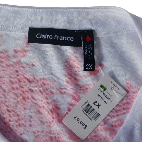 Claire France Knit Top Floral Roses White  Pink Salmon 2X NWT - Picture 7 of 8